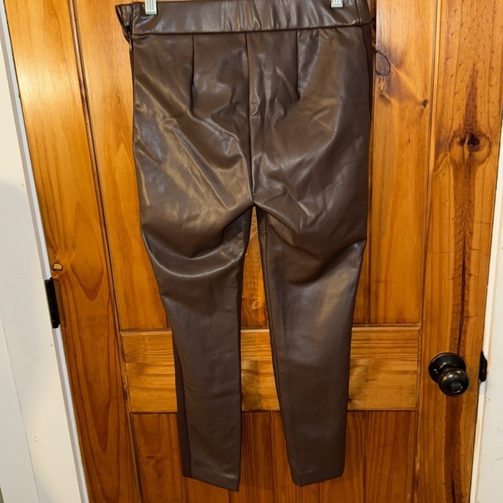 Talbots Chocolate Faux Leather Portland Pant Trousers - Picture 4 of 7